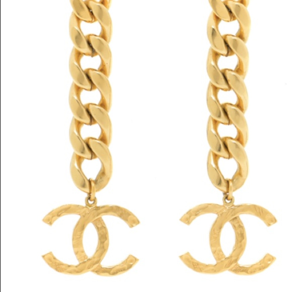 CHANEL Metal CC Pick Drop Earrings Gold